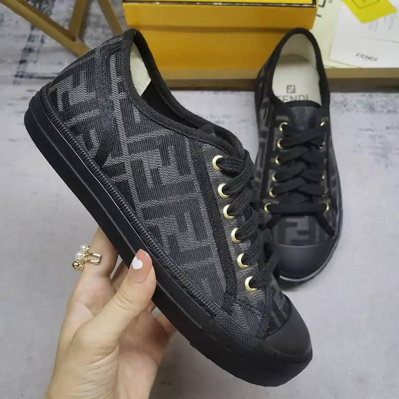 Fendi Domino Sneakers Unisex FF Motif Fabric Black HOT SALE