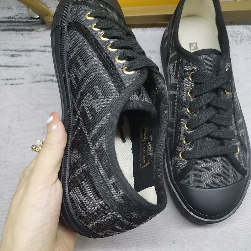 Affordable Fendi Domino Sneakers Unisex FF Motif Fabric Black