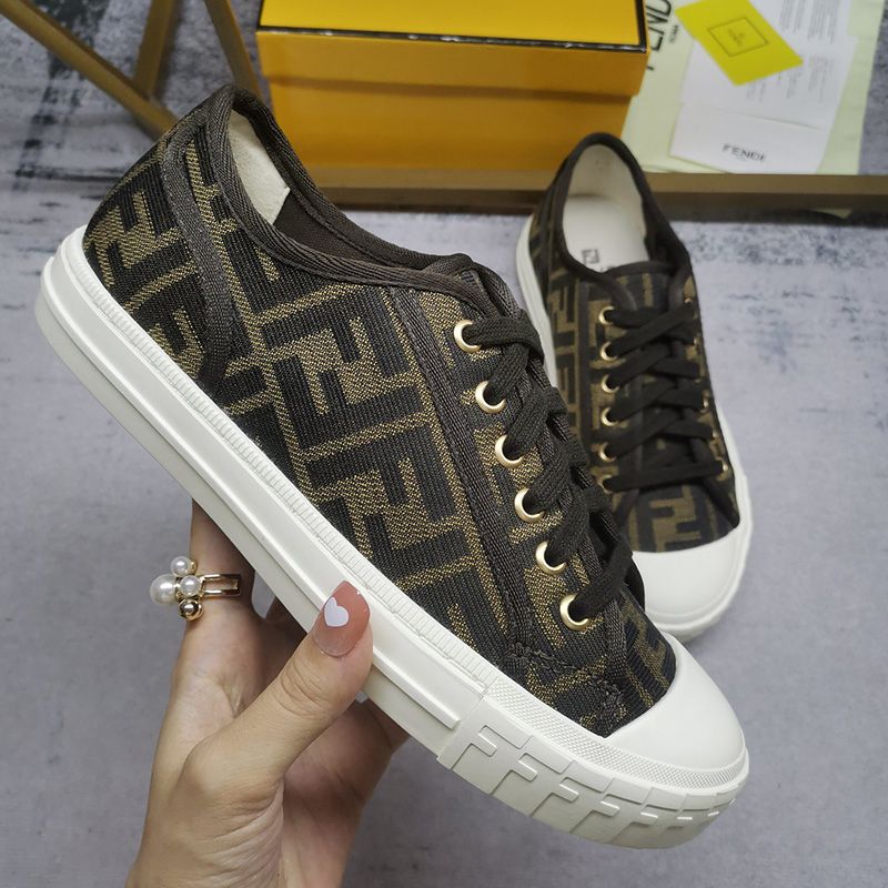 Affordable Fendi Domino Sneakers Unisex FF Motif Fabric Brown