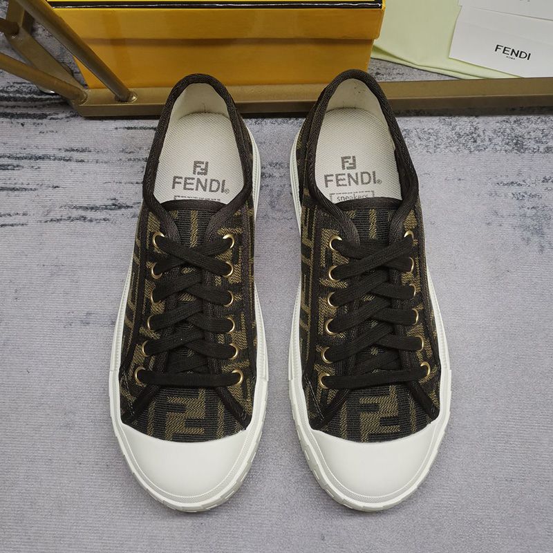 Affordable Fendi Domino Sneakers Unisex FF Motif Fabric Brown