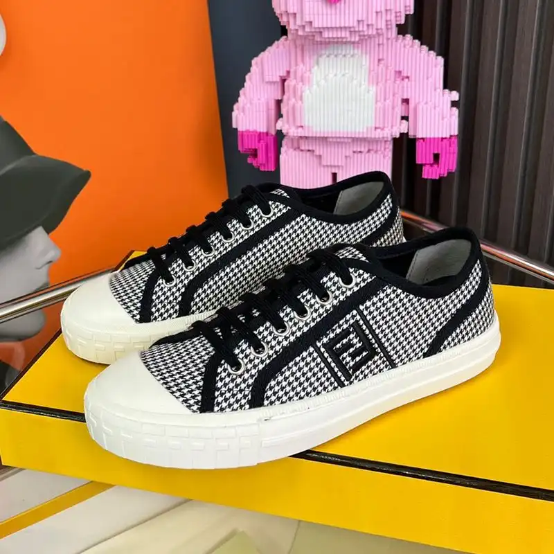 Fendi Domino Sneakers Unisex Houndstooth Motif Fabric Black HOT SALE