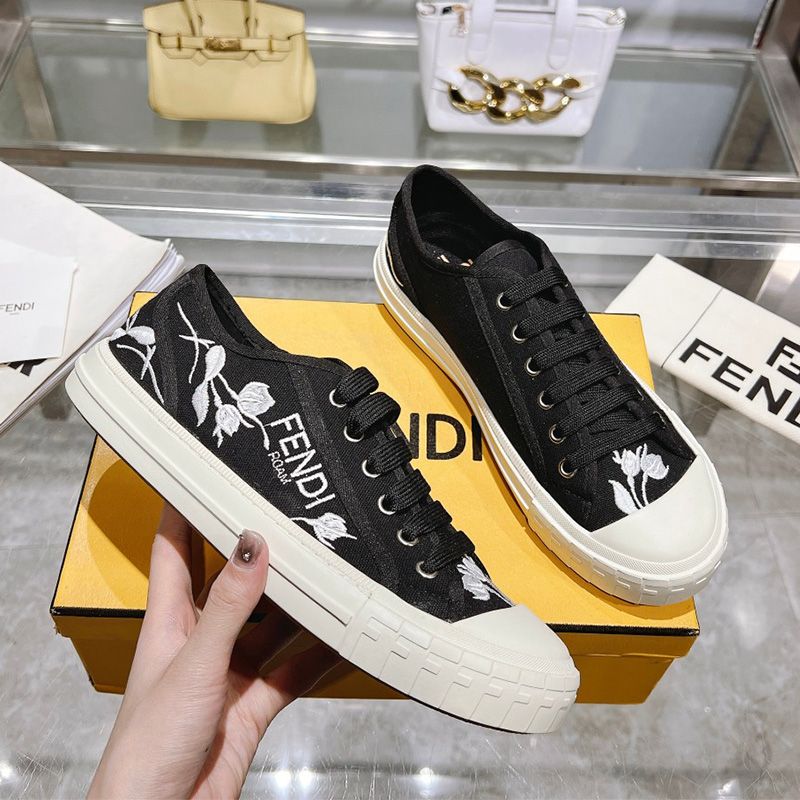 Affordable Fendi Domino Sneakers Unisex Floral Motif Canvas Black