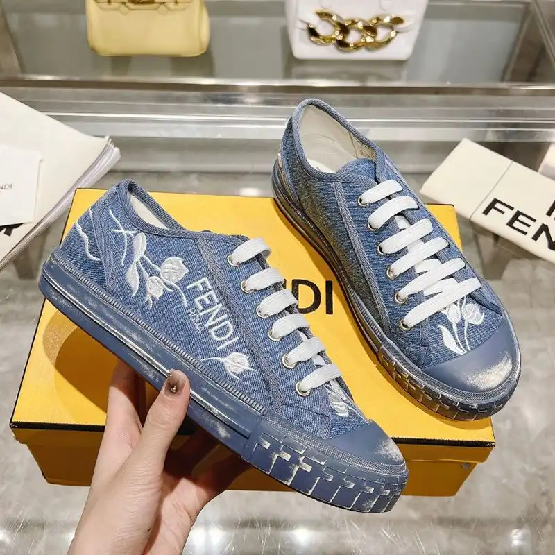 Fendi Domino Sneakers Unisex Floral Motif Denim Blue HOT SALE