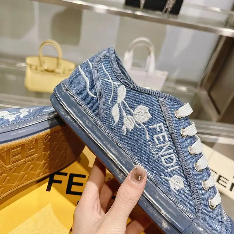 Affordable Fendi Domino Sneakers Unisex Floral Motif Denim Blue HOT SALE