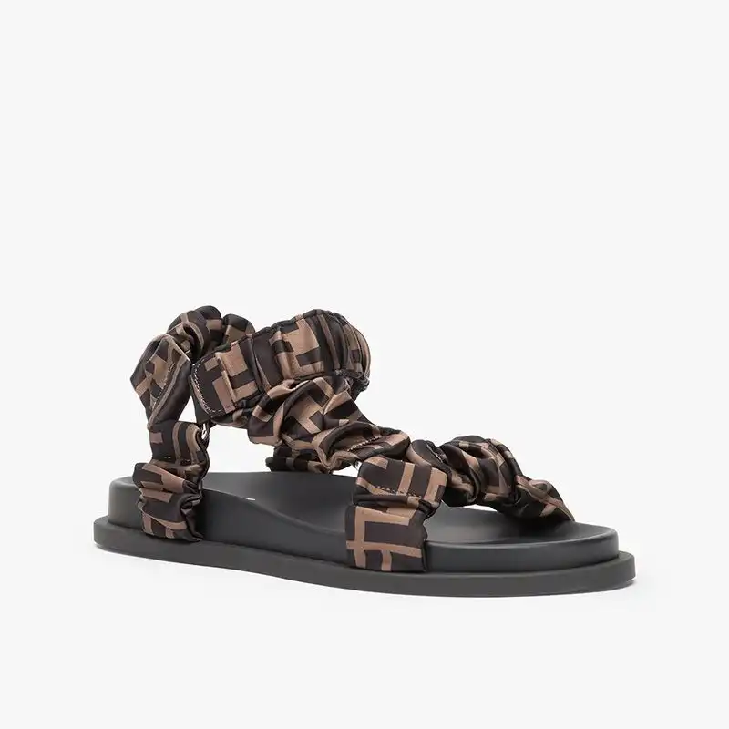 Fendi Feel Flat Sandals Women FF Motif Satin Brown