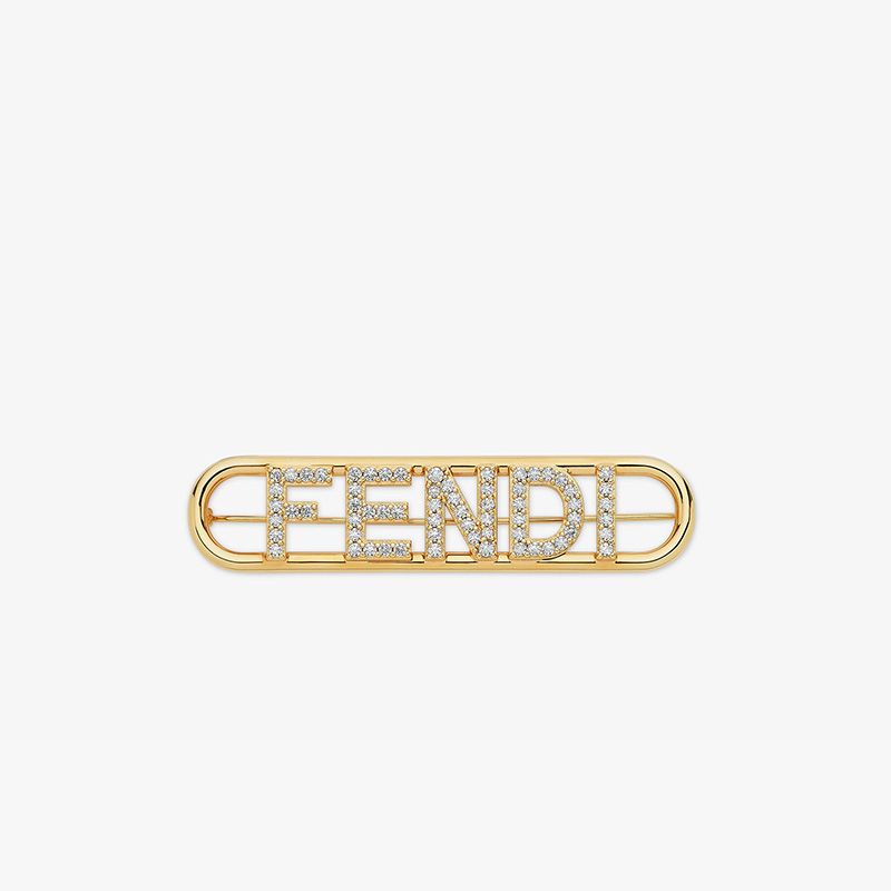 Affordable Fendi Fendigraphy Brooch In Metal with Crystals Gold