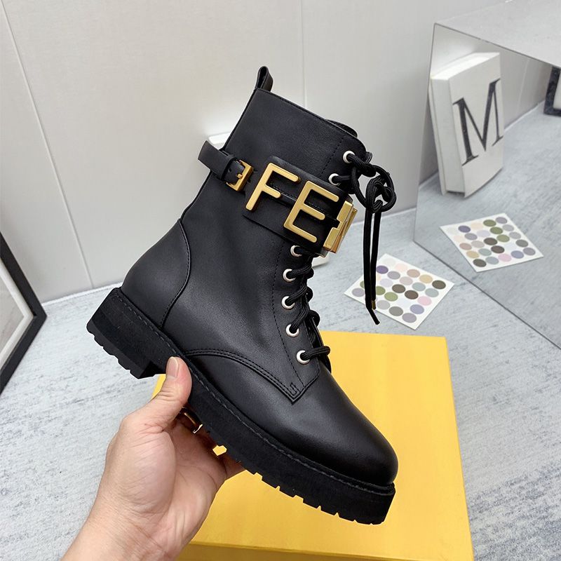 Affordable Fendi Fendigraphy Combat Boots Women Leather Black