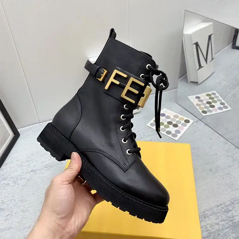 Fendi Fendigraphy Combat Boots Women Leather Black