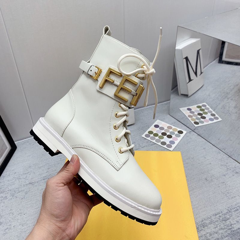 Affordable Fendi Fendigraphy Combat Boots Women Leather White