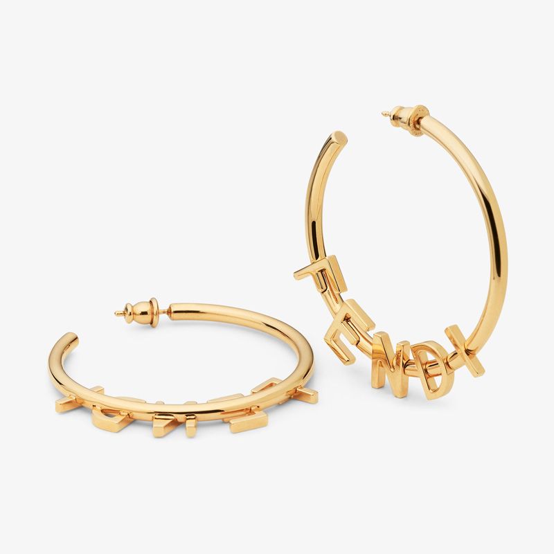 Affordable Fendi Fendigraphy Hoop Earrings In Metal Gold