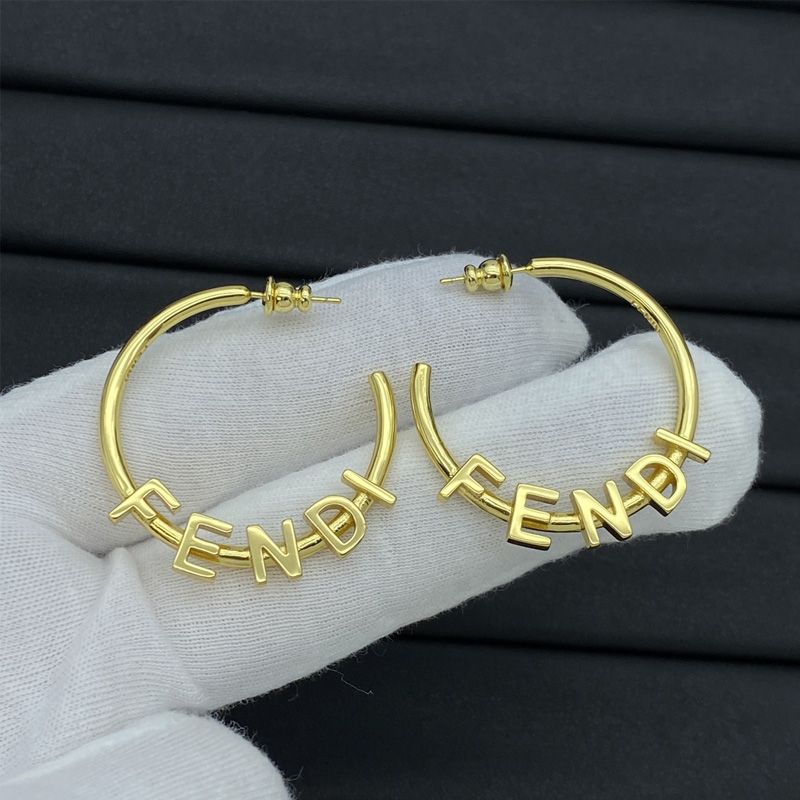 Affordable Fendi Fendigraphy Hoop Earrings In Metal Gold