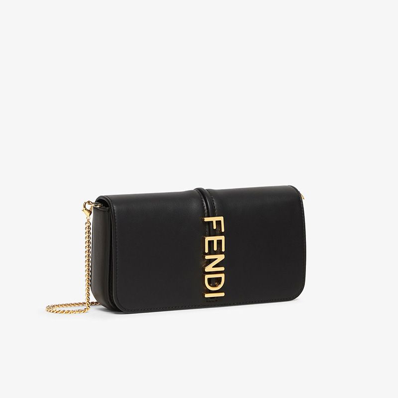 Affordable Fendi Fendigraphy Wallet with Chain In Calf Leather Black