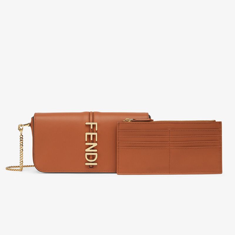 Affordable Fendi Fendigraphy Wallet with Chain In Calf Leather Brown