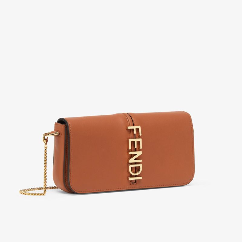 Affordable Fendi Fendigraphy Wallet with Chain In Calf Leather Brown