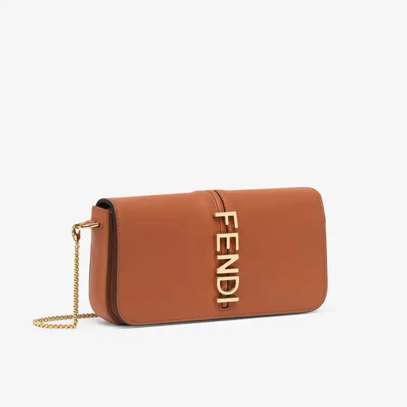 Cheap Fendi Fendigraphy Wallet with Chain In Calf Leather Brown