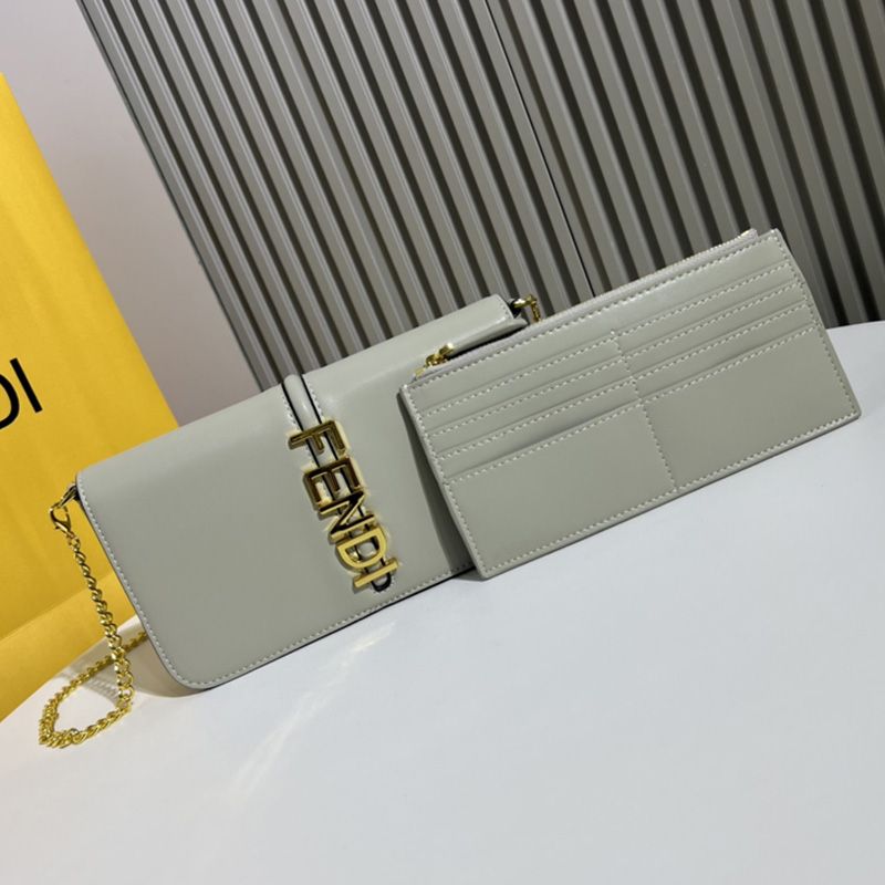 Affordable Fendi Fendigraphy Wallet with Chain In Calf Leather Grey