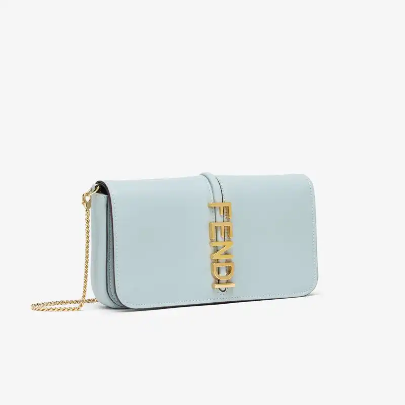 Affordable Fendi Fendigraphy Wallet with Chain In Calf Leather Sky Blue