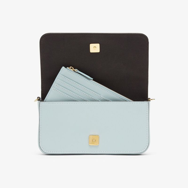 Affordable Fendi Fendigraphy Wallet with Chain In Calf Leather Sky Blue