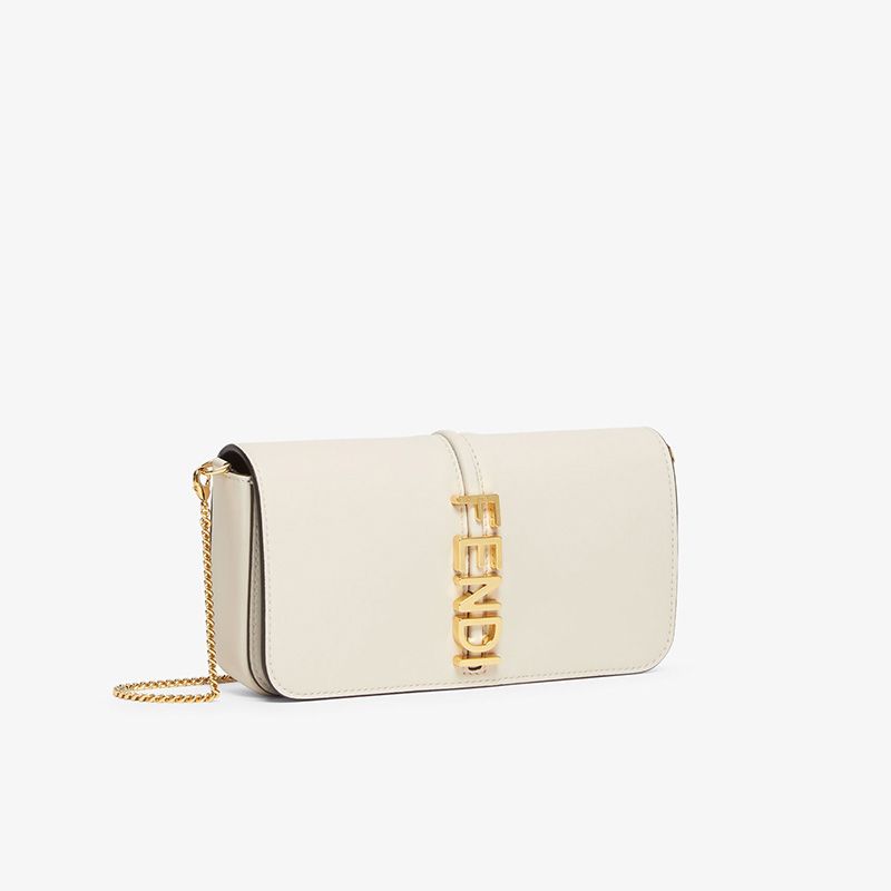 Affordable Fendi Fendigraphy Wallet with Chain In Calf Leather White