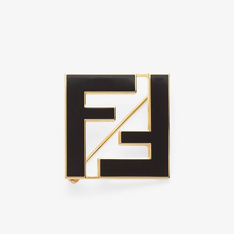 Affordable Fendi Forever Brooch In Enameled Metal Gold Black