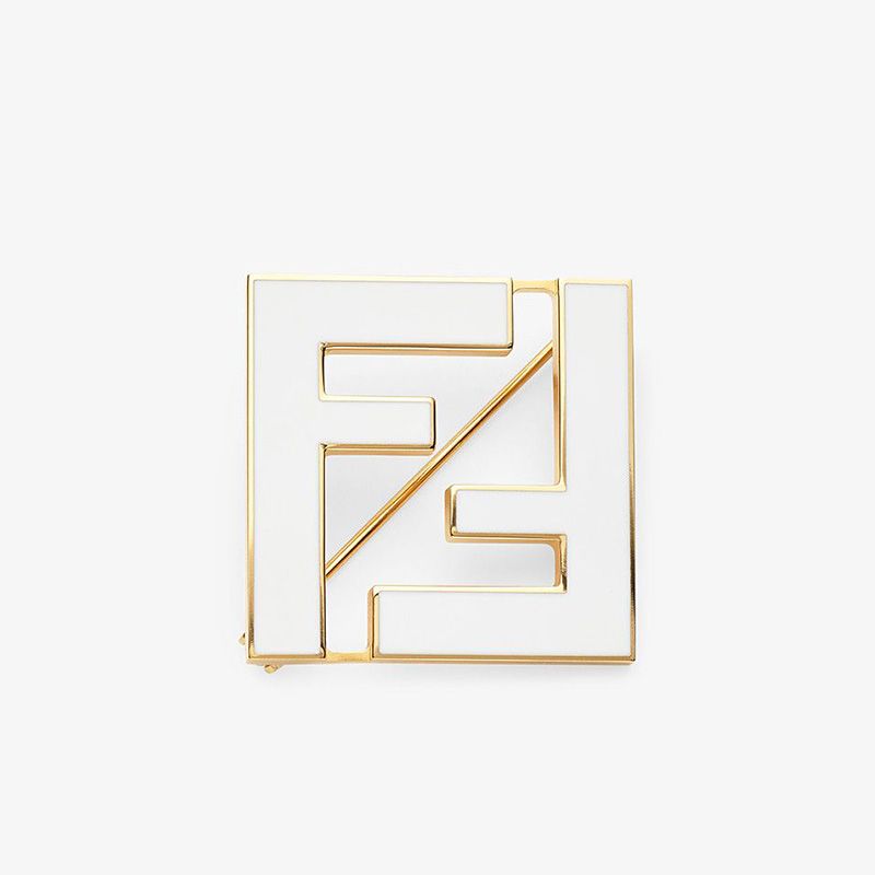 Affordable Fendi Forever Brooch In Enameled Metal Gold White