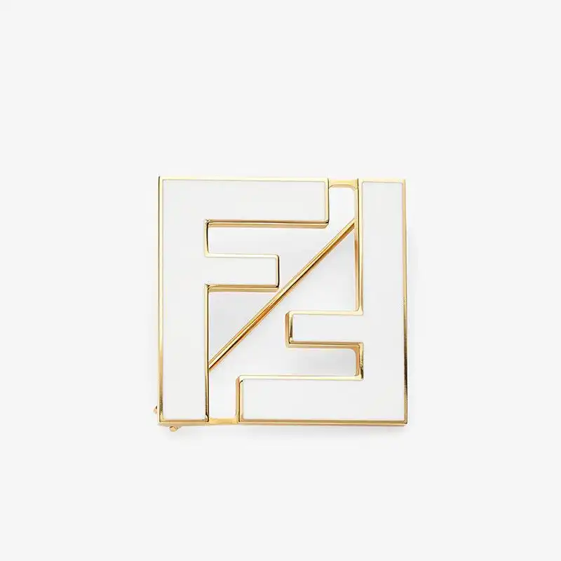 Fendi Forever Brooch In Enameled Metal Gold White