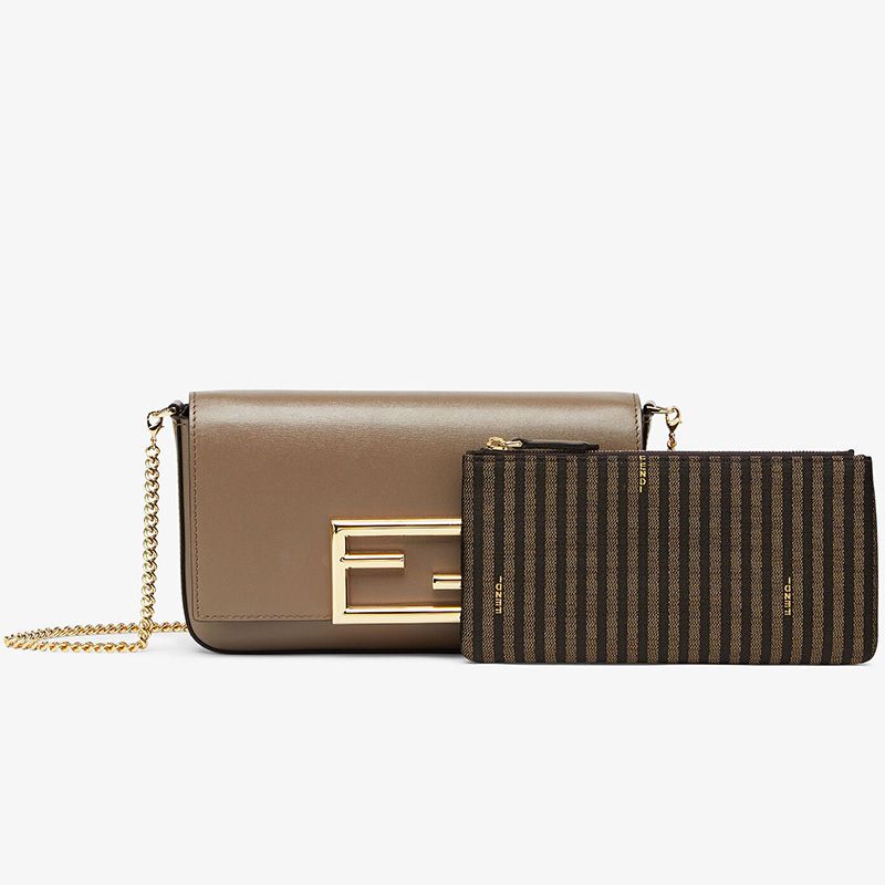 Affordable Fendi FF Wallet On Chain With Pouches In Calf Leather Grey