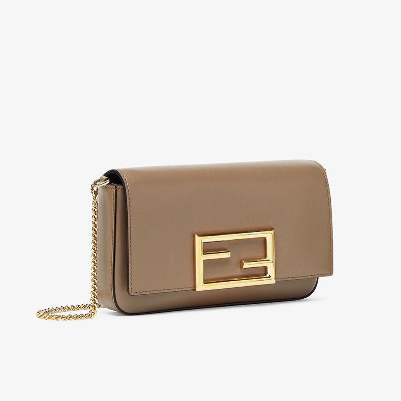 Affordable Fendi FF Wallet On Chain With Pouches In Calf Leather Grey