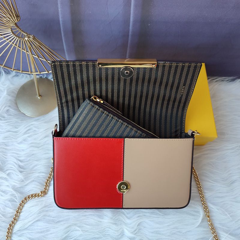 Affordable Fendi FF Wallet On Chain With Pouches In Calf Leather Red Pink