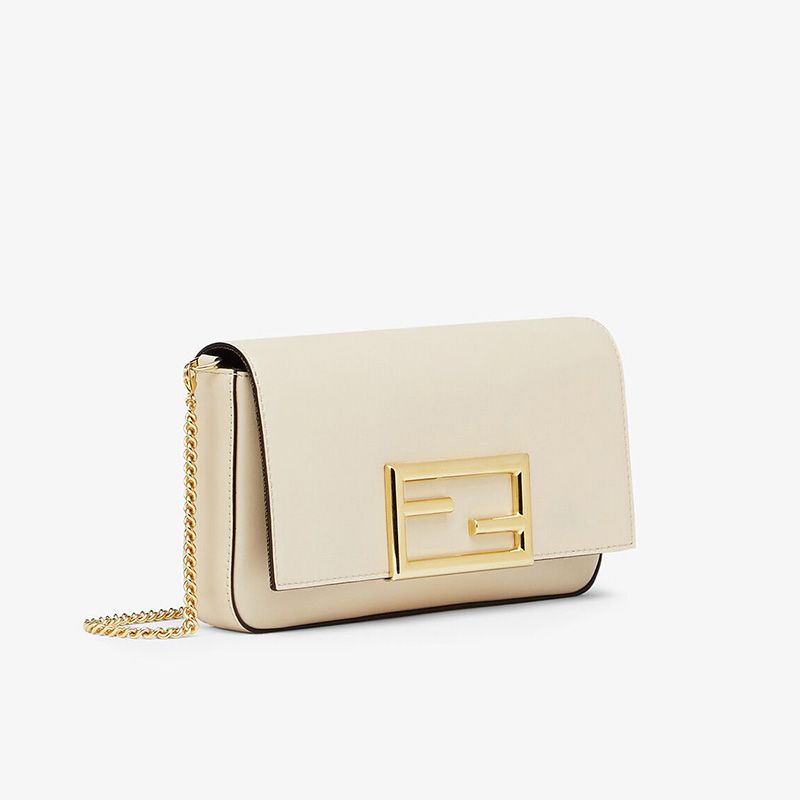 Affordable Fendi FF Wallet On Chain With Pouches In Calf Leather White