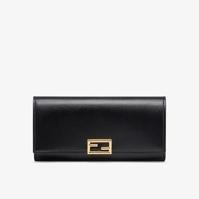 Affordable Fendi FF Continental Wallet In Calf Leather Black