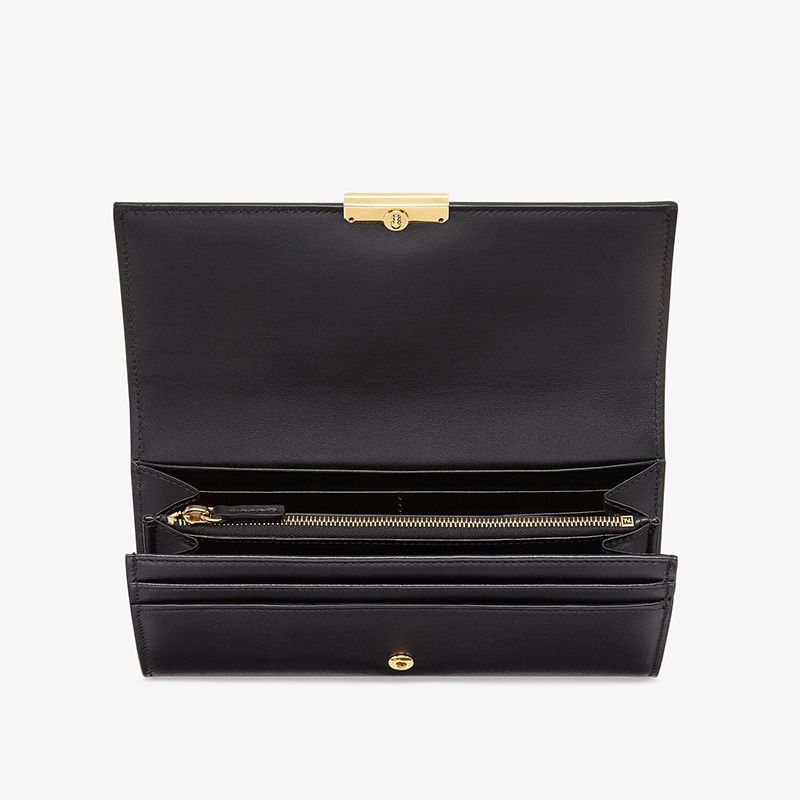 Affordable Fendi FF Continental Wallet In Calf Leather Black