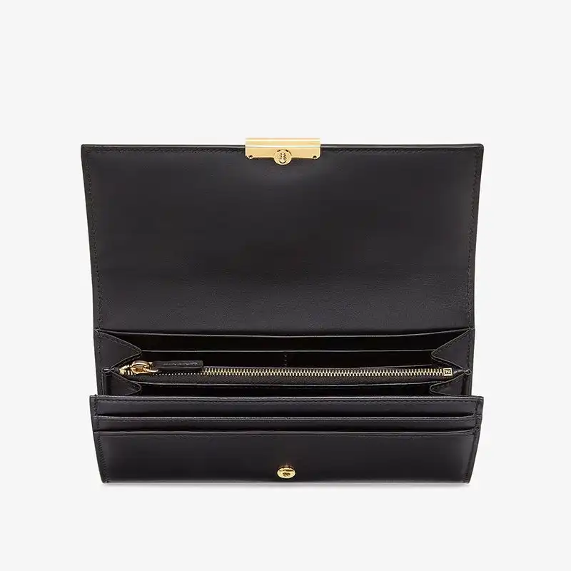 Affordable Fendi FF Continental Wallet In Calf Leather Black