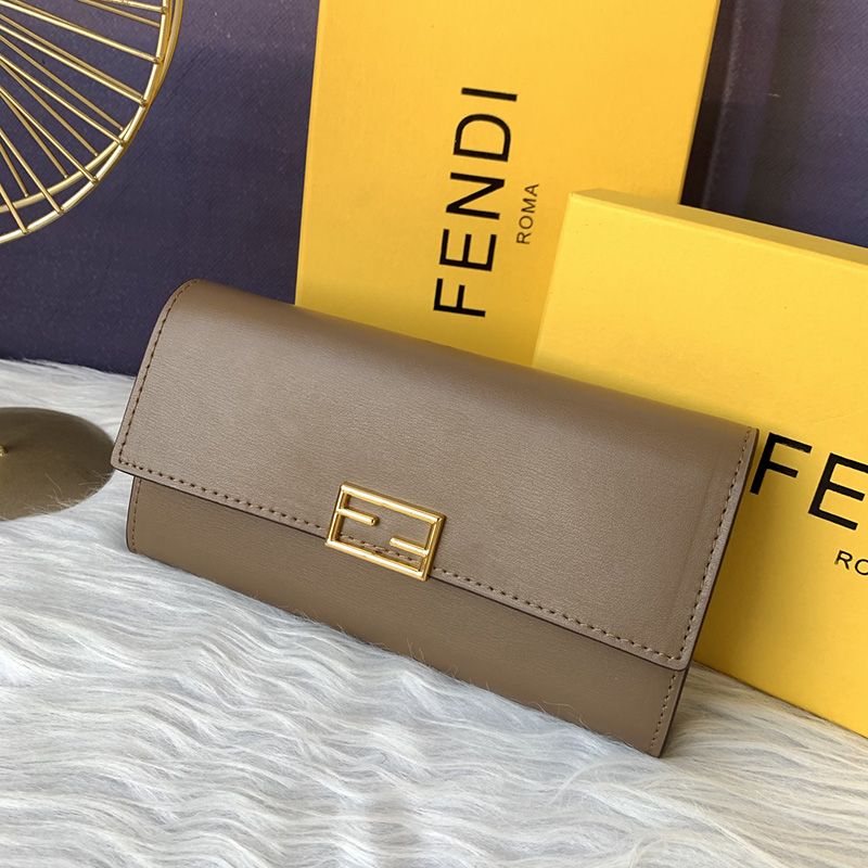 Affordable Fendi FF Continental Wallet In Calf Leather Grey