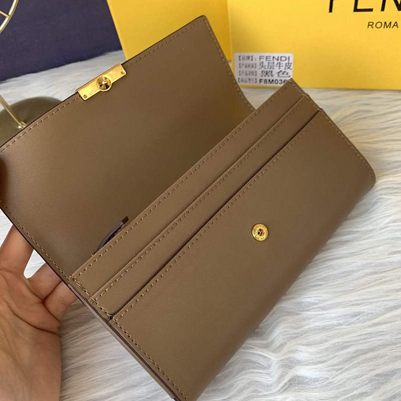 Affordable Fendi FF Continental Wallet In Calf Leather Grey