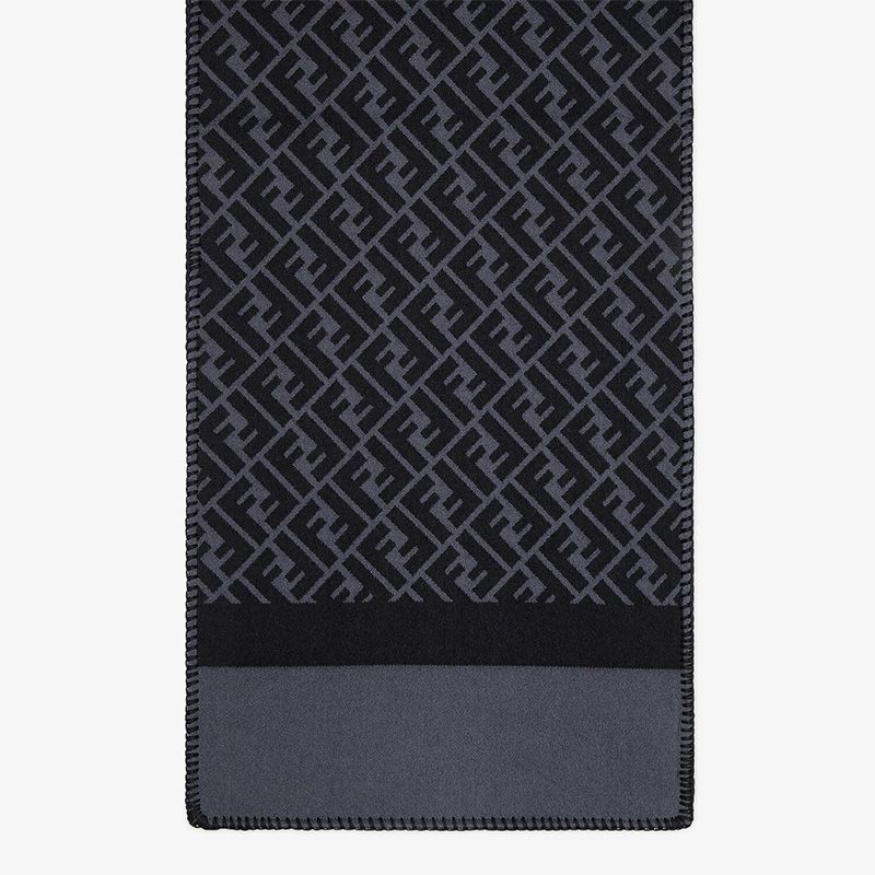 Affordable Fendi FF Rectangular Scarf Man In Silk and Wool Black