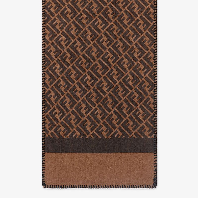 Affordable Fendi FF Rectangular Scarf Man In Silk and Wool Brown