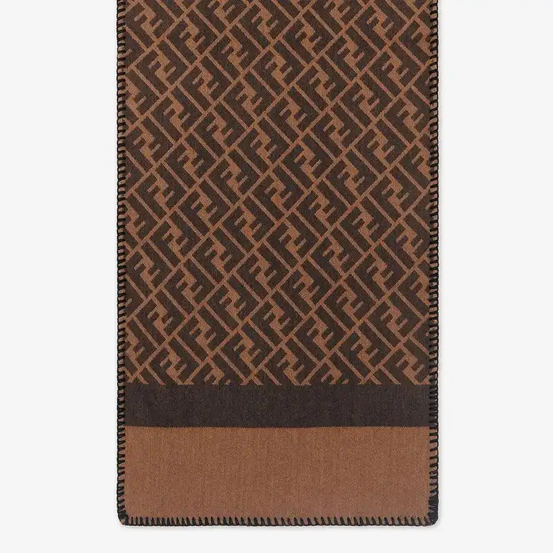 Fendi FF Rectangular Scarf Man In Silk and Wool Brown