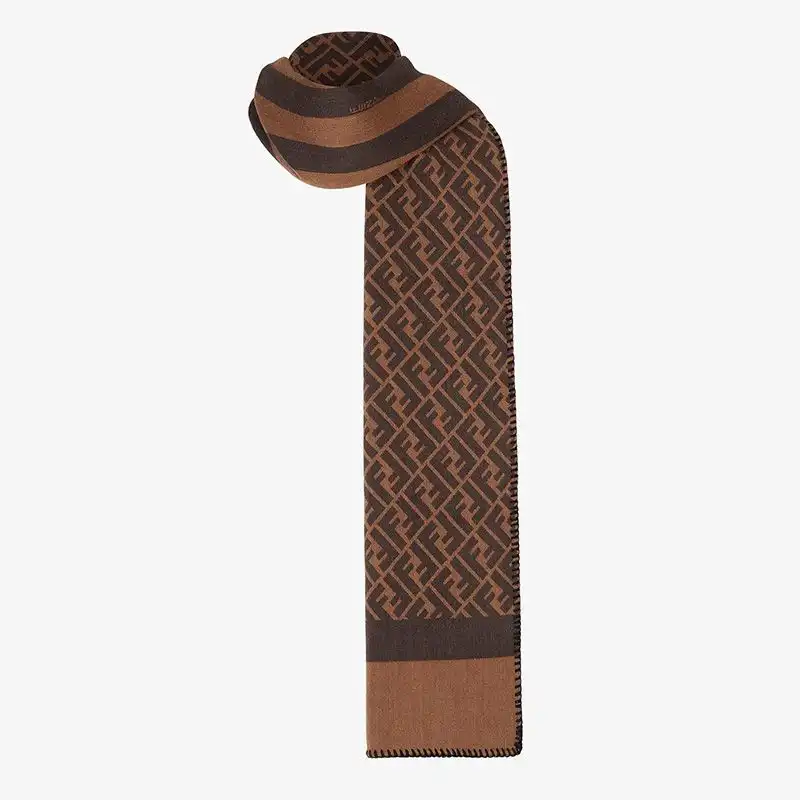 Cheap Fendi FF Rectangular Scarf Man In Silk and Wool Brown