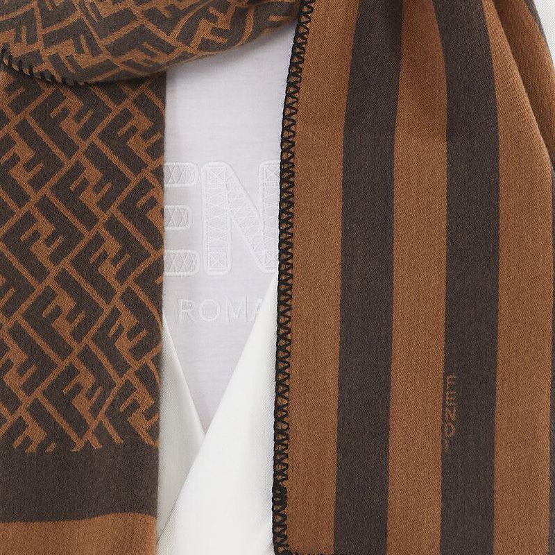 Affordable Fendi FF Rectangular Scarf Man In Silk and Wool Brown