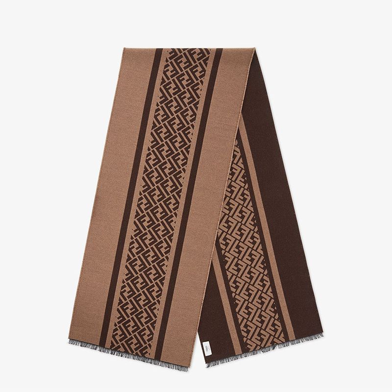 Affordable Fendi FF Rectangular Scarf Man In Wool Brown