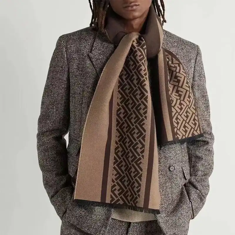 Cheap Fendi FF Rectangular Scarf Man In Wool Brown HOT SALE