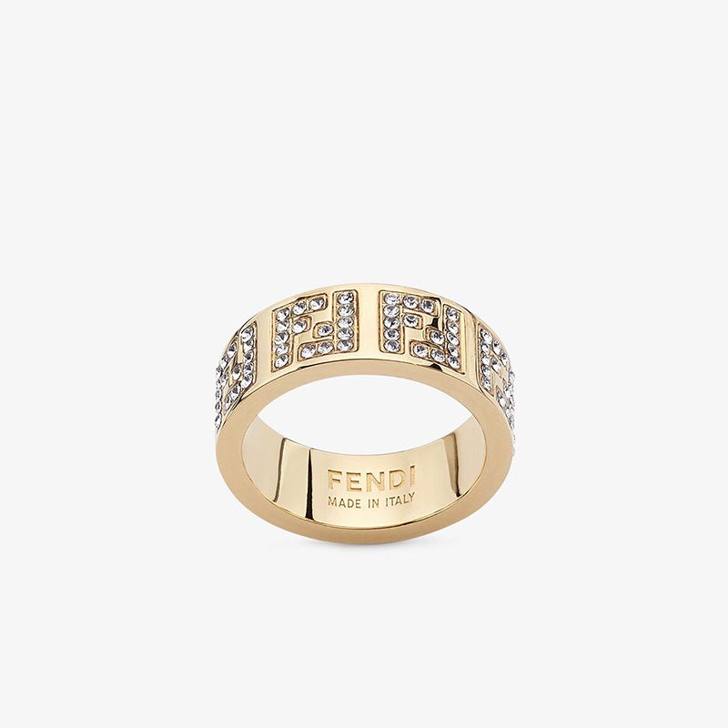 Affordable Fendi FF Ring In Crystals Metal Gold