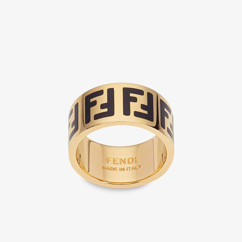 Affordable Fendi FF Ring In Enamel Metal Black Gold