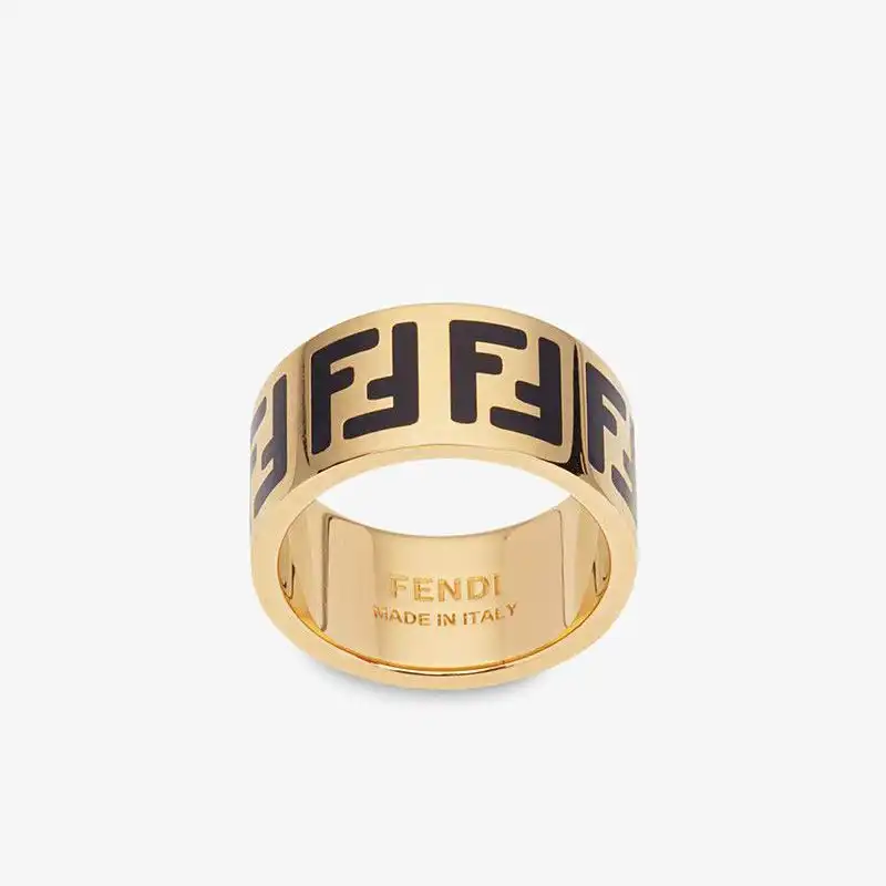 Fendi FF Ring In Enamel Metal Black Gold