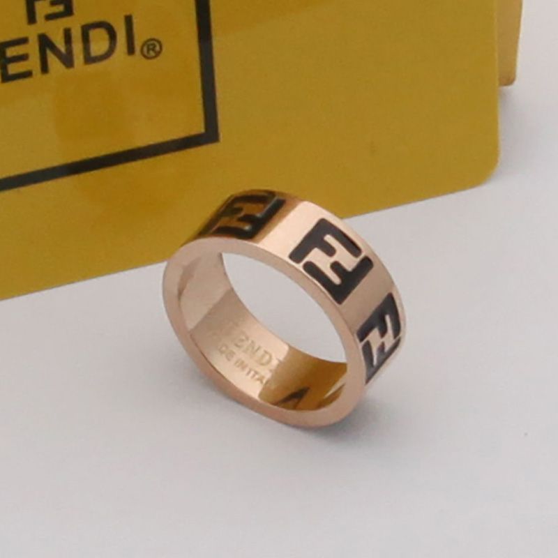 Affordable Fendi FF Ring In Enamel Metal Black Rose Gold