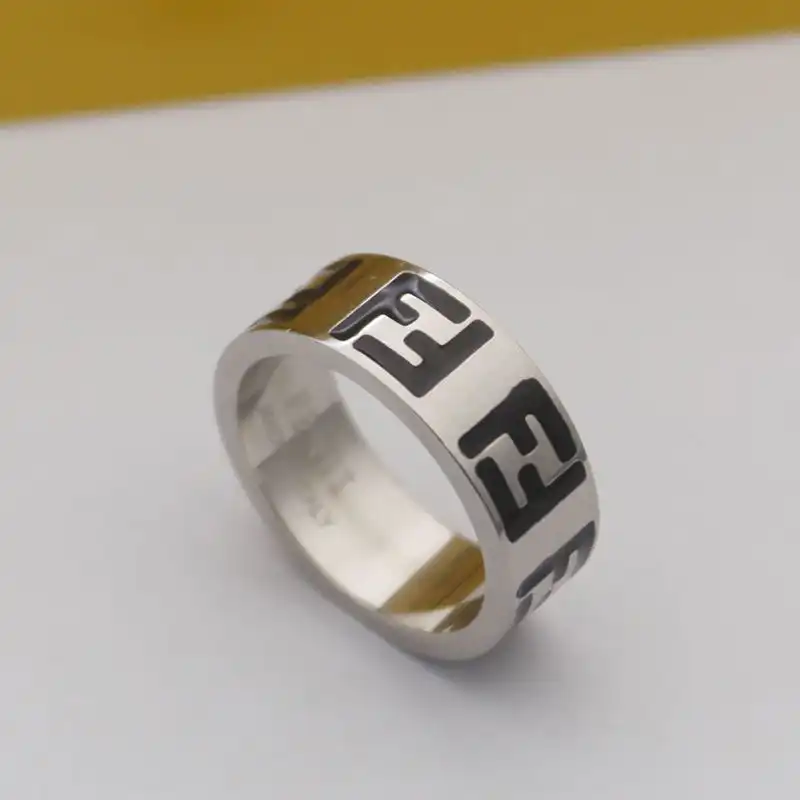 Fendi FF Ring In Enamel Metal Black Palladium