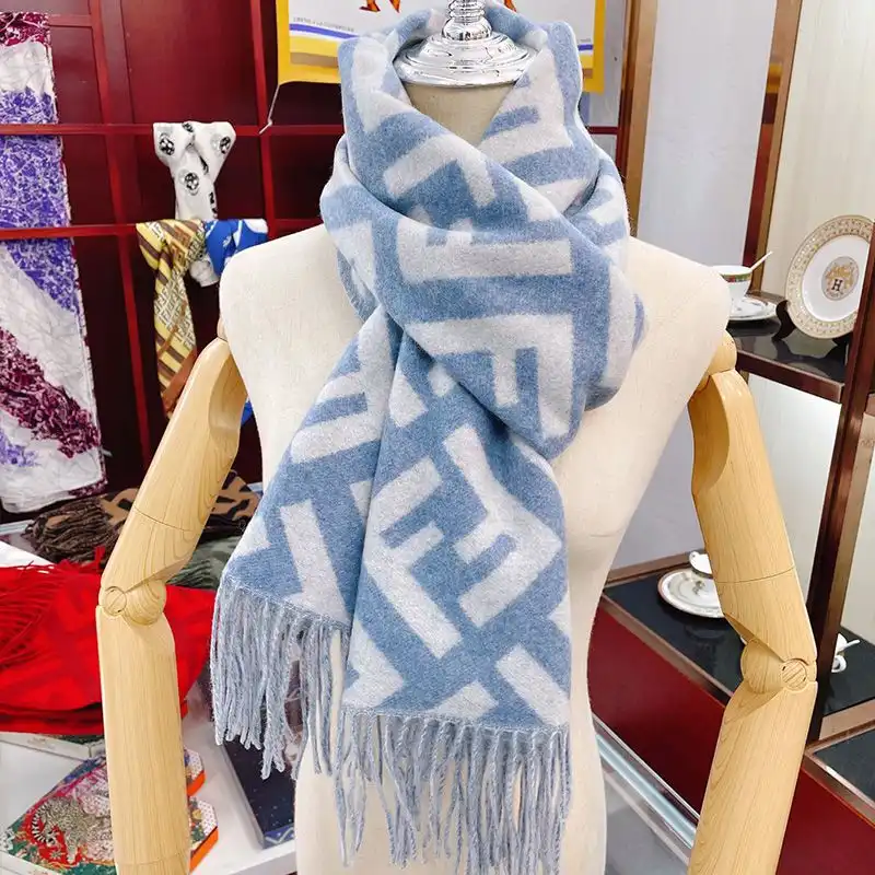 Cheap Fendi FF Scarf In Cashmere Blue HOT SALE