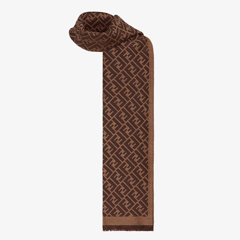 Affordable Fendi FF Scarf In Silk and Wool Brown