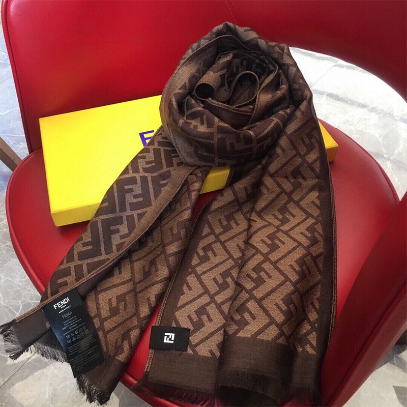 Affordable Fendi FF Scarf In Silk and Wool Brown